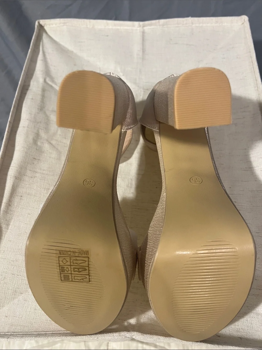 SHEIN Metallic Champagne Platform Block Heels